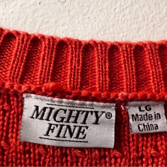 Mighty Fine Open
Front Coral and White
Striped Cardigan with Scarlet Bows, L - Picture 3 of 5